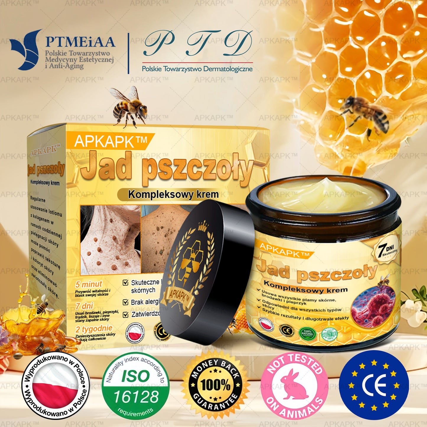 ΑPΚΑPK™Jad Pszczoły Kompleksowy Krem🧑‍⚕️🧑‍⚕️ 🥇pomaga w leczeniu problemów skórnych, takich jak: zmarszczki, blizny, plamy pigmentacyjne, rozstępy, trądzik, łuszczyca, egzema, zmiany skórne, podrażnienia, stany zapalne i inne problemy skórne🔥